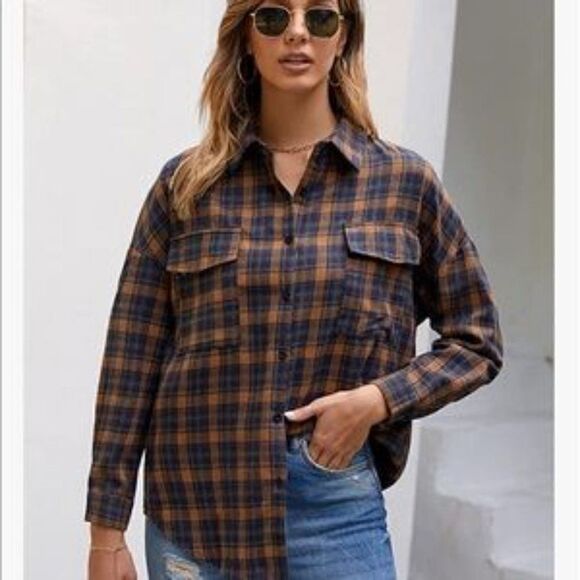 NEW Button Down Plaid Work Blouse - Picture 4 of 6